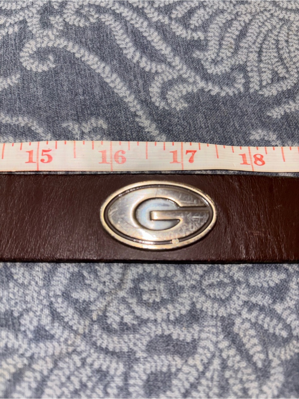 Leather Men’s Belt with Oval G Georgia Bulldog Emblem - Brown